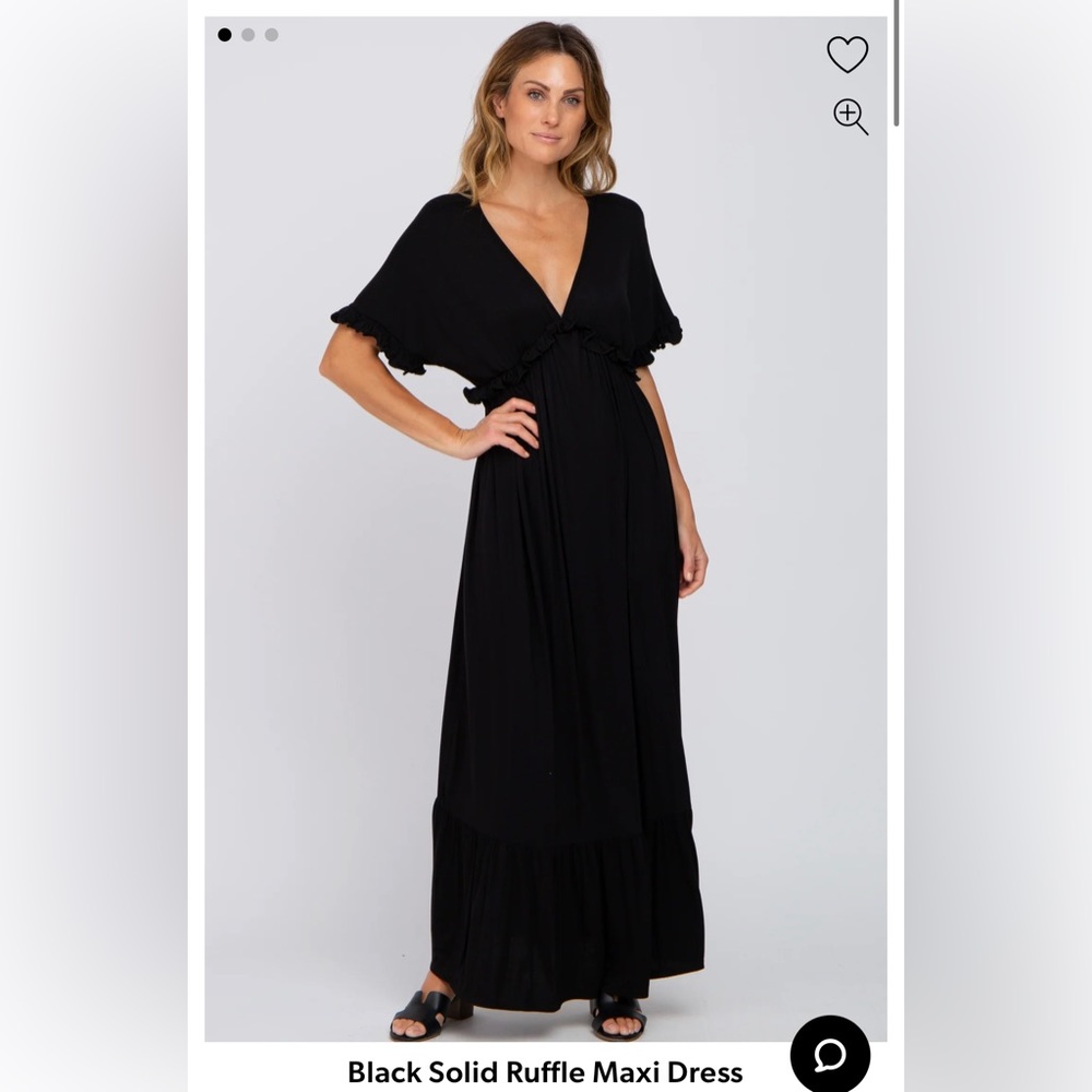 Pink Blush Black Solid Ruffle Maxi Dress Small